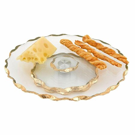 TARIFA 13 in. Hand Decorated Chiseled Edge Gold Leaf Turning Platter TA3676605